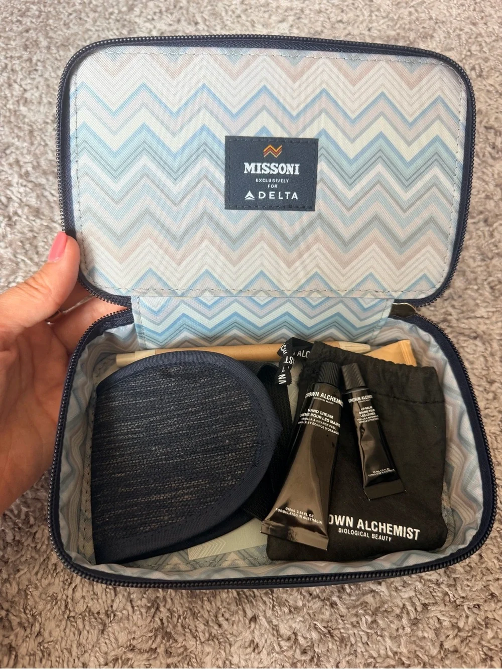 Missoni Navy Chevron Zip Travel Pouch or Cosmetics Bag with Gold Hardware Delta